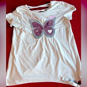 Reversible Butterfly Sequin Criss Cross Back Shirt Girls Size 10